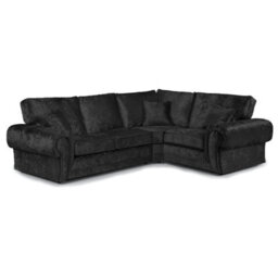 Furnishings For Less UK Chelsea Black Crushed Velvet Large 4 Seater Corner Sofa 2 Corner 1 Rolled Arms