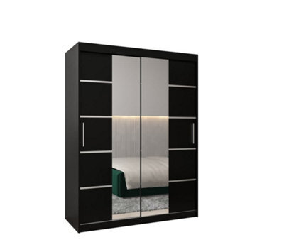 Arte Verona 04 Contemporary 2 Mirrored Sliding Door Wardrobe 5 Shelves 2 Rails Black Matt (H)2000mm (W)1500mm (D)620mm - image 1