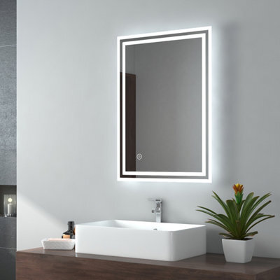 Emke 500X700 mm Led Illuminated Bathroom Mirror With Touch Switch And Demister Pad, Wall Mounted - image 1