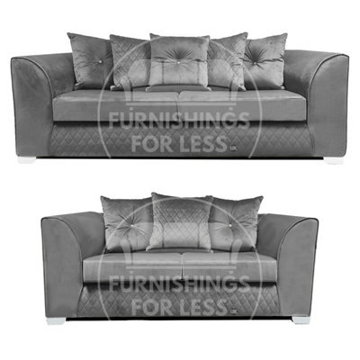 Furnishings For Less UK Victoria Soft Plush Velvet Fabric Sofa Set 3 And 2 Seater Sofa  Grey - Scatter Back - image 1