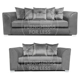 Furnishings For Less UK Victoria Soft Plush Velvet Fabric Sofa Set 3 And 2 Seater Sofa  Grey - Scatter Back - thumbnail 1