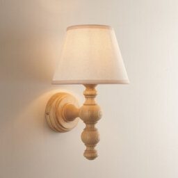 Luminosa Lighting Luminosa Bibury Natural Ash Wall Light With Vintage White Fabric Ivy Shade 20Cm B22 - thumbnail 2