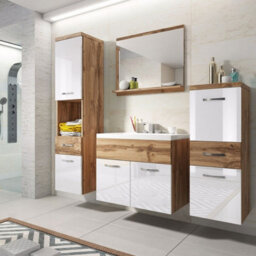Alba Bathroom Furniture Set With Dolomite Washbasin Wotan Oak With White Gloss - thumbnail 2
