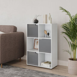 Urbn-Living Urbnliving  91Cm Height White 6 Cube Wooden Bookcase Shelving Display Shelves Storage Unit Grey Wood Shelf Door - thumbnail 2