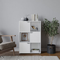 Urbn-Living Urbnliving  91Cm Height White 6 Cube Wooden Bookcase Shelving Display Shelves Storage Unit Grey Wood Shelf Door