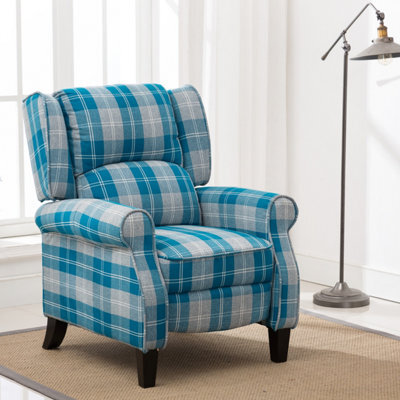 More4Homes Eaton Wing Back Fireside Check Fabric Recliner Armchair Sofa Chair Reclining Cinema (Blue) - image 1