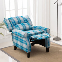 More4Homes Eaton Wing Back Fireside Check Fabric Recliner Armchair Sofa Chair Reclining Cinema (Blue) - thumbnail 7