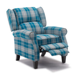 More4Homes Eaton Wing Back Fireside Check Fabric Recliner Armchair Sofa Chair Reclining Cinema (Blue) - thumbnail 3