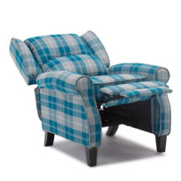 More4Homes Eaton Wing Back Fireside Check Fabric Recliner Armchair Sofa Chair Reclining Cinema (Blue) - thumbnail 4