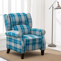 More4Homes Eaton Wing Back Fireside Check Fabric Recliner Armchair Sofa Chair Reclining Cinema (Blue) - thumbnail 1