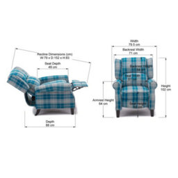More4Homes Eaton Wing Back Fireside Check Fabric Recliner Armchair Sofa Chair Reclining Cinema (Blue) - thumbnail 9