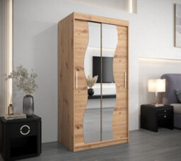 Arte Madrid Contemporary 2 Mirrored Sliding Door Wardrobe 5 Shelves 2 Rails Oak Artisan Effect (H)2000mm (W)1000mm (D)620mm - thumbnail 2