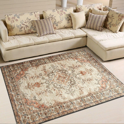 Ameha Large Area Rugs For Bedroom Kitchen Carpet Nonslip Oriental Floral Design Vintage Cashmere Rug(Timeless,120X170Cm) - image 1