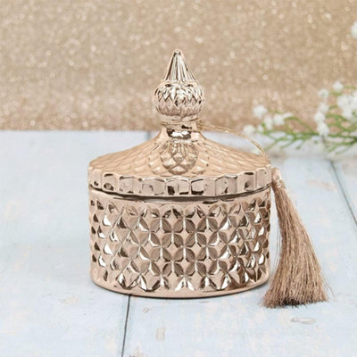 Rose Gold Glass Candle Jar With Lid - Blossom & Honey Candle (4521)