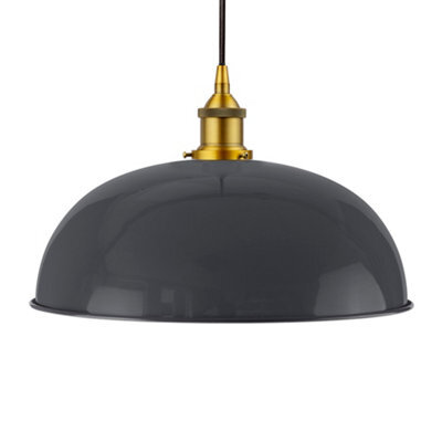 Slate Grey Worcester Painted Dome Pendant Light With Antique Gold Lamp Holder And Black Round Cable - Se Home - image 1