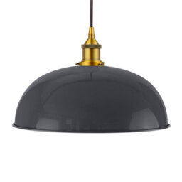 Slate Grey Worcester Painted Dome Pendant Light With Antique Gold Lamp Holder And Black Round Cable - Se Home