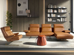 Angel Cerda Elegant Camel Leather Armchair With Gold Legs - thumbnail 3