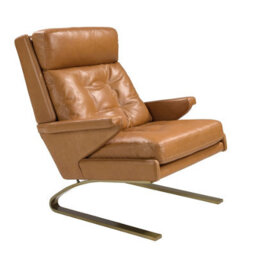 Angel Cerda Elegant Camel Leather Armchair With Gold Legs