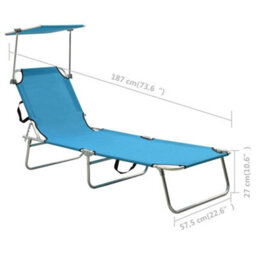 Walplus Folding Sun Lounger With Canopy Blue Aluminium - thumbnail 9