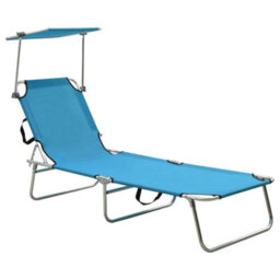 Walplus Folding Sun Lounger With Canopy Blue Aluminium - thumbnail 1