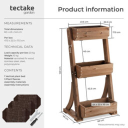 Tectake Vertical Planter Flora In A Rustic Wooden Design With 3 To 5 Tiers And Plant Fleece Included 60 X 49 X 140 Cm - Brown - thumbnail 6