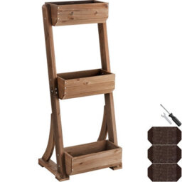 Tectake Vertical Planter Flora In A Rustic Wooden Design With 3 To 5 Tiers And Plant Fleece Included 60 X 49 X 140 Cm - Brown
