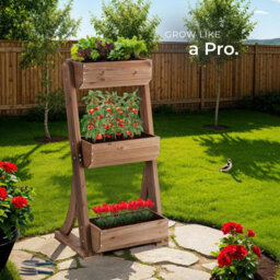 Tectake Vertical Planter Flora In A Rustic Wooden Design With 3 To 5 Tiers And Plant Fleece Included 60 X 49 X 140 Cm - Brown - thumbnail 8