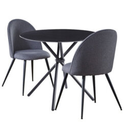 Hallowood Furniture Cullompton Small Round Black Dining Table 90Cm With 2 Curved-Back Grey Fabric Chairs - thumbnail 8