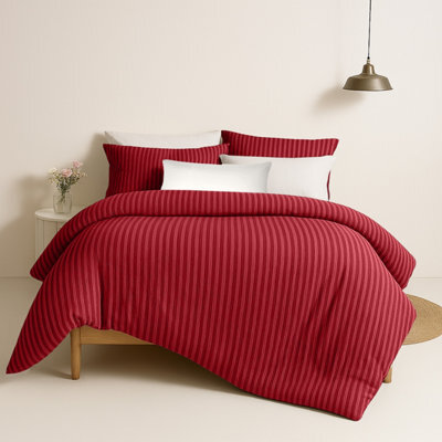 Bedlooms Burgundy Stripe Duvet Cover Set, Reversible, Breathable & Hypoallergenic Bedding Pack, King 230X220Cm - image 1