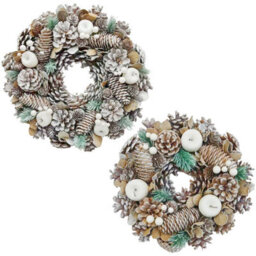 Urbn-Living Urbnliving 34Cm Frosted White Christmas Wreath Festive Decoration With Jute Hanger Traditional Pinecone Décor - thumbnail 2