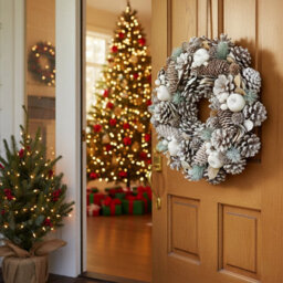 Urbn-Living Urbnliving 34Cm Frosted White Christmas Wreath Festive Decoration With Jute Hanger Traditional Pinecone Décor - thumbnail 5