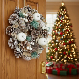 Urbn-Living Urbnliving 34Cm Frosted White Christmas Wreath Festive Decoration With Jute Hanger Traditional Pinecone Décor - thumbnail 3