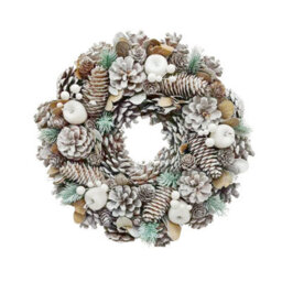 Urbn-Living Urbnliving 34Cm Frosted White Christmas Wreath Festive Decoration With Jute Hanger Traditional Pinecone Décor - thumbnail 4