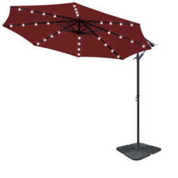 Sundaze 3M Wine Red Cantilever Banana Parasol Umbrella Hanging Patio With Led Lights, Base Weights - thumbnail 2