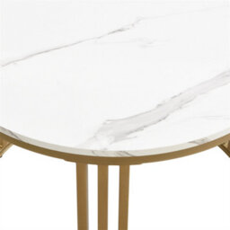 Abrihome 2-In-1 Mdf Round Coffee Table With Glossy Surface And 1 Side Table With White Marble Top, Set With 2 Drawers (White And Grey) - thumbnail 2