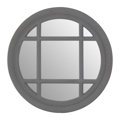 Orsina Hawthorne Flat Wood Round Grey Wall Mirror - image 1