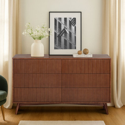 Teamson Home Tremolo Chest Of Drawers 6 Fluted Push-Open Drawer Bedroom Dresser, Walnut - image 1