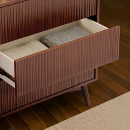 Teamson Home Tremolo Chest Of Drawers 6 Fluted Push-Open Drawer Bedroom Dresser, Walnut - thumbnail 4