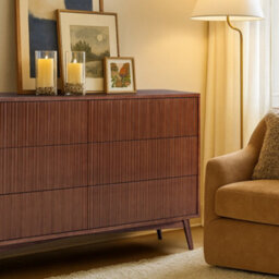 Teamson Home Tremolo Chest Of Drawers 6 Fluted Push-Open Drawer Bedroom Dresser, Walnut - thumbnail 3