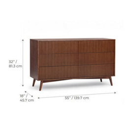 Teamson Home Tremolo Chest Of Drawers 6 Fluted Push-Open Drawer Bedroom Dresser, Walnut - thumbnail 5