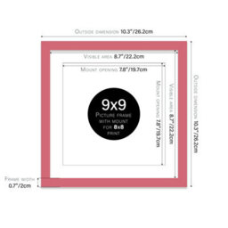 "9X9"" Pink Picture Frame - 9X9"" Square Frame With 8X8"" Mount For 9X9""/8X8"" Pictures Moderrn Style Thin Edge, 1 Pack" - thumbnail 2