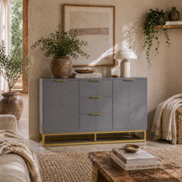 Wyld Haus Veli Grey Sideboard - Wide 120W X 40D X 76H Cm, 3 Drawers 2 Doors - thumbnail 2