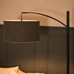 Valuelights Preto Black Metal Curve Stem Living Room Floor Lamp With A Charcoal Grey Boucle Shade - thumbnail 5