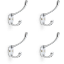 Loops 4 Pack - Solid Brass Victorian Hat & Coat Hook - Wall Mounted Holder - Satin Chrome - thumbnail 1