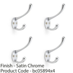 Loops 4 Pack - Solid Brass Victorian Hat & Coat Hook - Wall Mounted Holder - Satin Chrome - thumbnail 2