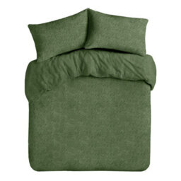 Velosso Olive Plain Teddy Fleece Duvet Cover And Pillowcase Set King