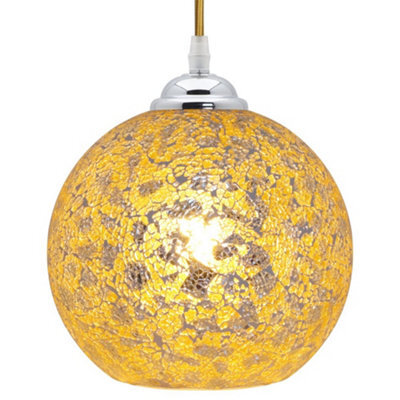 Long Life Lamps Company Vintage Ceiling Crackle Yellow Mosaic Globe Glass Pendant Light K417 - image 1