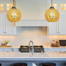 Long Life Lamps Company Vintage Ceiling Crackle Yellow Mosaic Globe Glass Pendant Light K417 - thumbnail 8