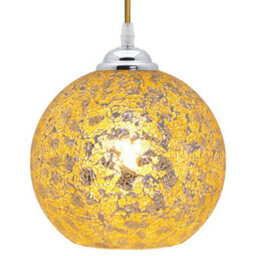Long Life Lamps Company Vintage Ceiling Crackle Yellow Mosaic Globe Glass Pendant Light K417 - thumbnail 1