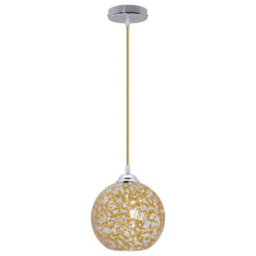 Long Life Lamps Company Vintage Ceiling Crackle Yellow Mosaic Globe Glass Pendant Light K417 - thumbnail 3